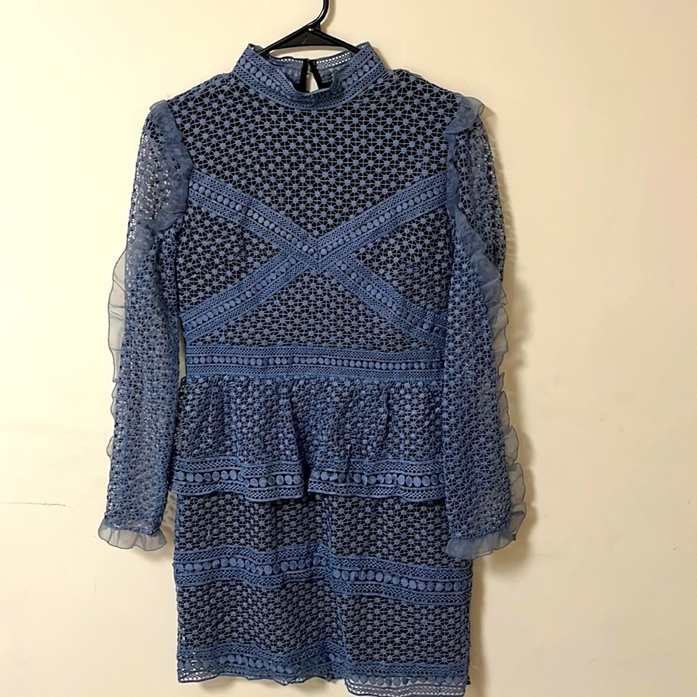 Aqua size S dressy blue lace mini